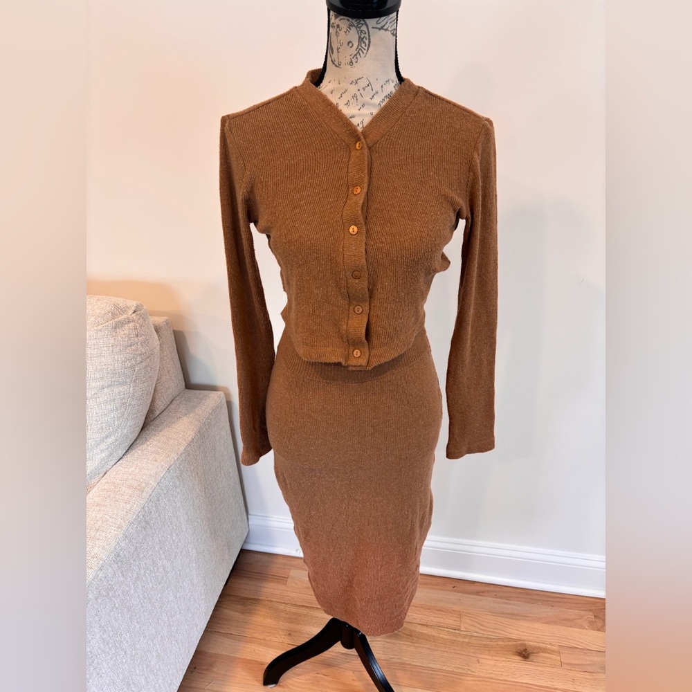 Enza Costa Cardigan and skirt set in brown size XS